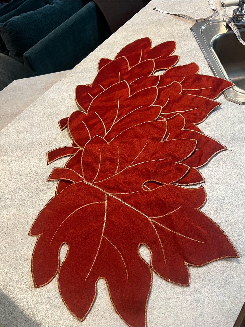 Fall Table Decor Textured Embroidered Maple Leaf Placemats Metallic Woven - Picture 4 of 5